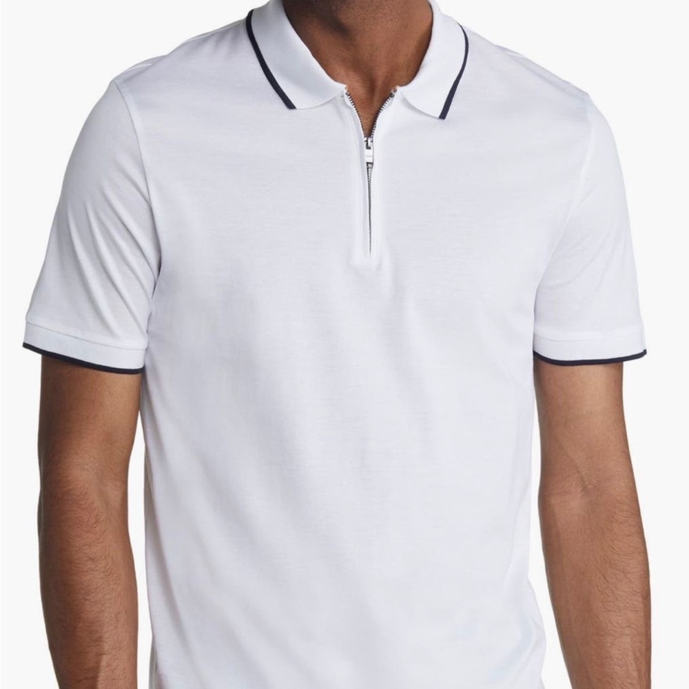BOSS White Polo with Black Trim and Zip